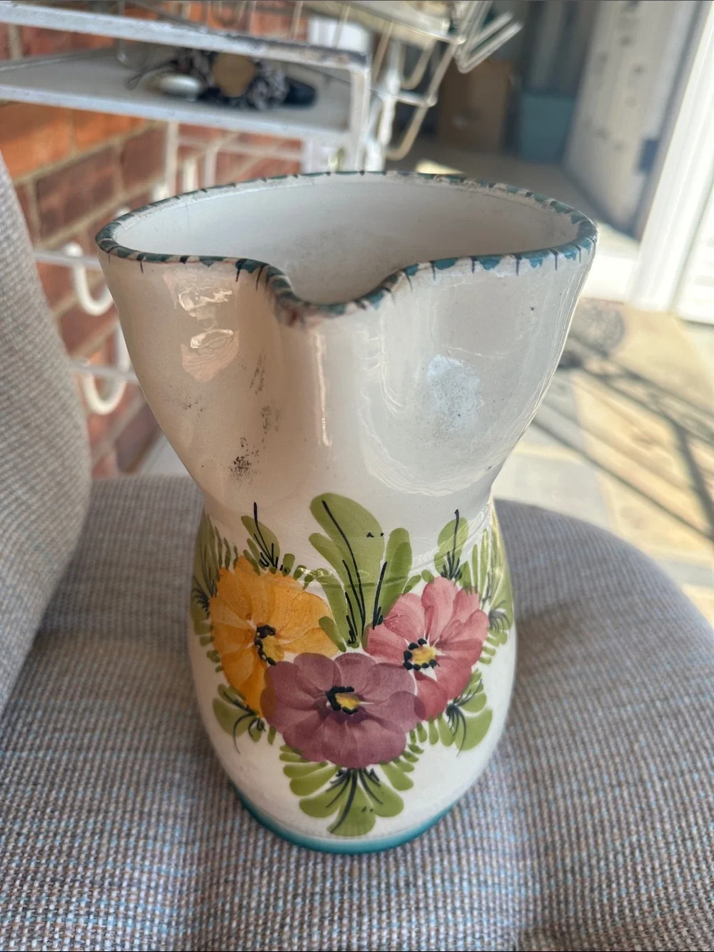 Vintage hand painted pitcher vase floral